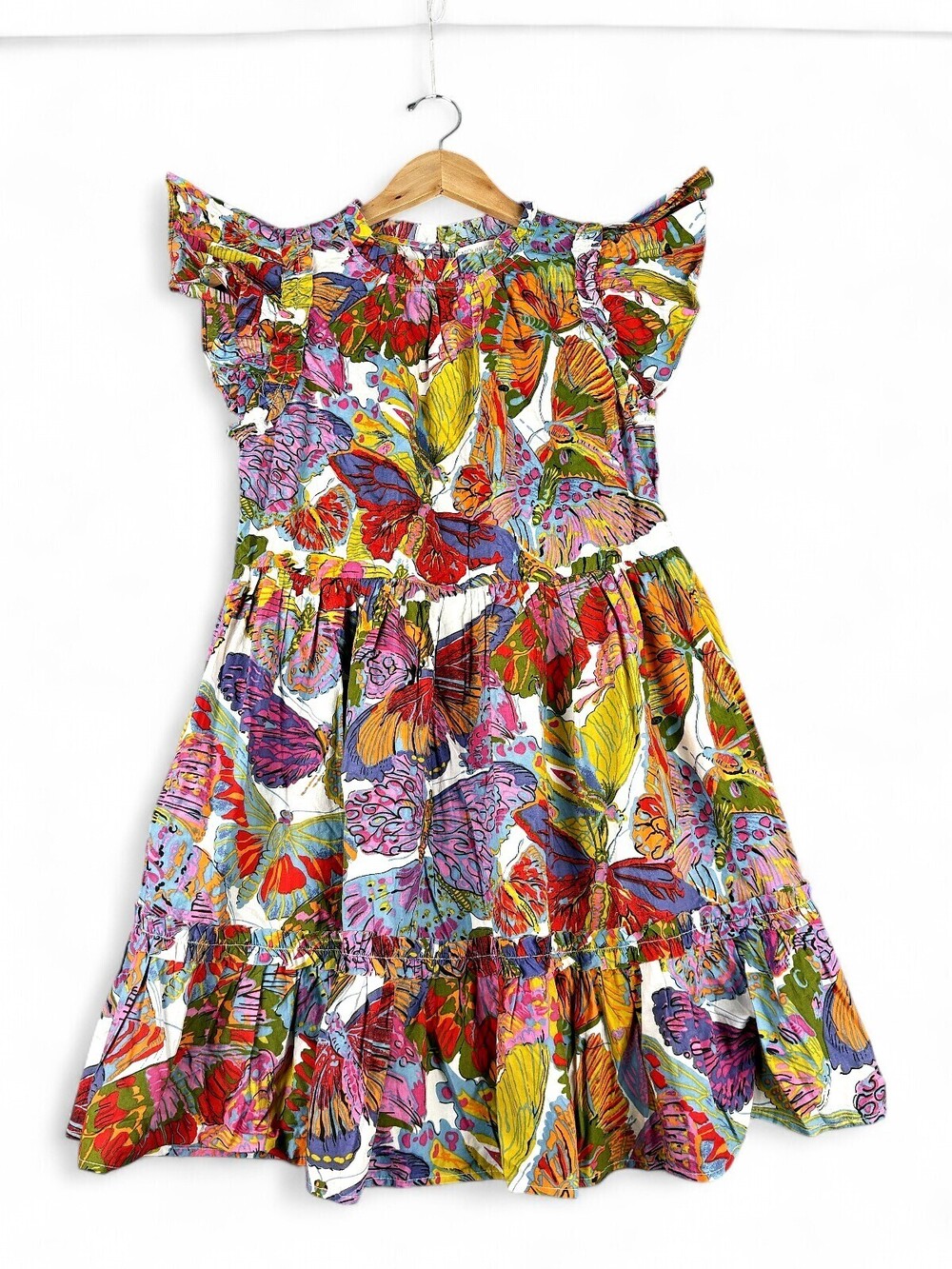 Caroline Constas Butterfly Print Ruffle Midi Dress S